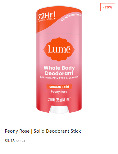 Lume Solid Deodorant - Peony Rose, 2.6oz