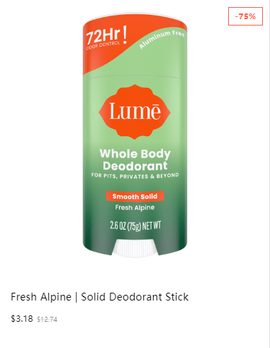 Lume Solid Deodorant - Fresh Alpine, 2.6oz