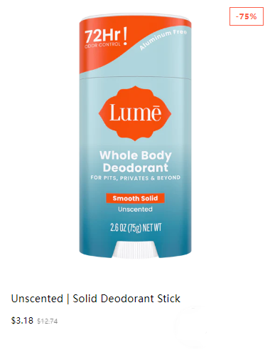 Lume Solid Deodorant - Unscented, 2.6oz