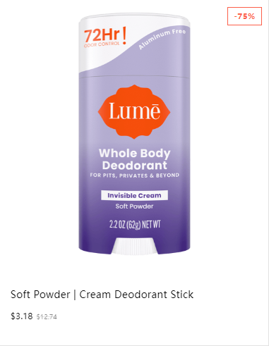 Lume Cream Deodorant, Soft Powder, 2.2oz