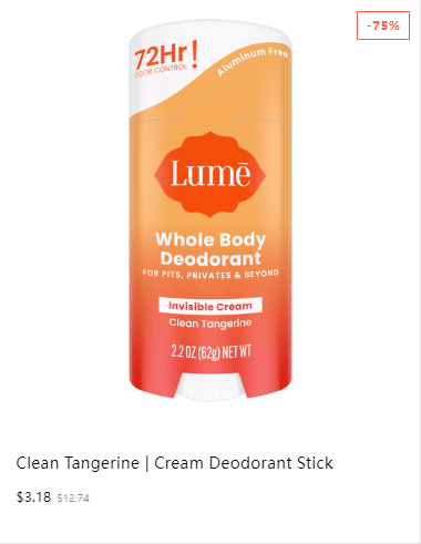 Lume Cream Deodorant, Clean Tangerine, 2.2oz