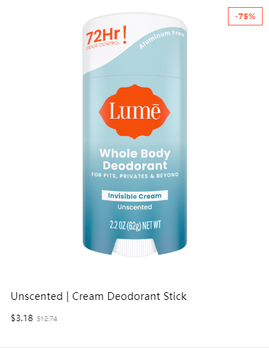 Lume Whole Body Deodorant - Unscented, 2.2oz