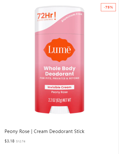Lume Invisible Cream Deodorant, Peony Rose, 2.2oz