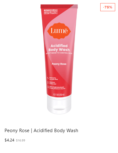 Lume Acidified Body Wash, Peony Rose